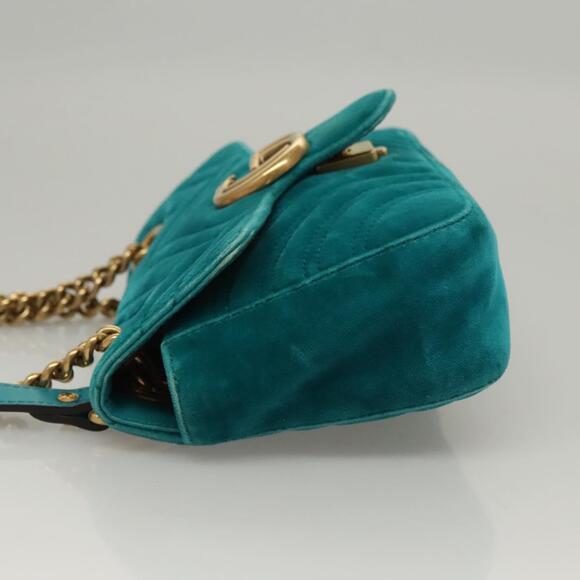 GUCCI GG Marmont Chain Shoulder Bag Velor Turquoise Blue Gold - Picture 5 of 16